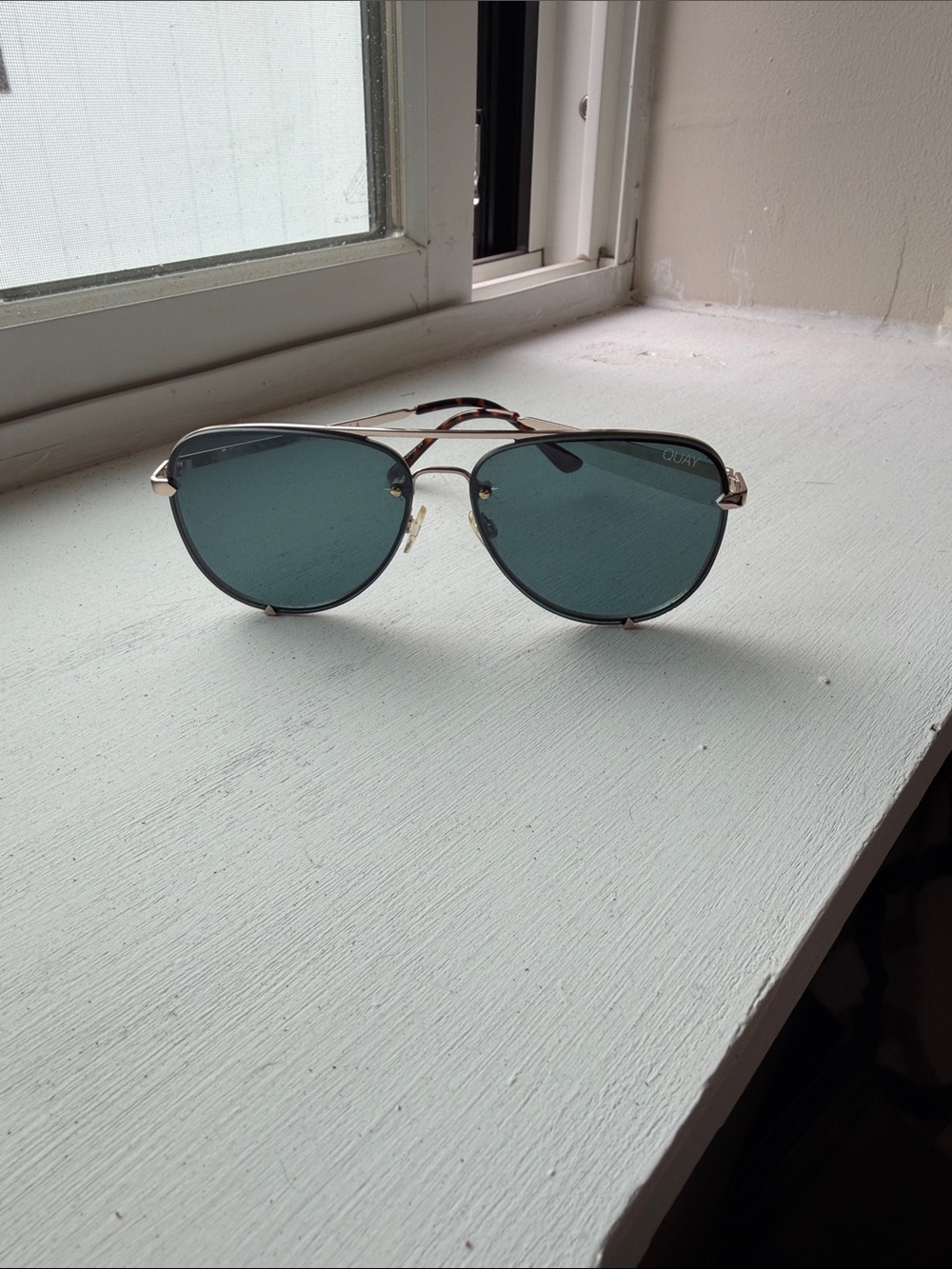 Quay Australia Aviator Sunglasses with Teal Lenses and Gold Frame